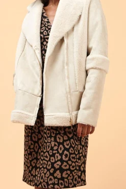 Sale La Fée Maraboutée Blouson aviateur effet peau lainée - 36 Beige