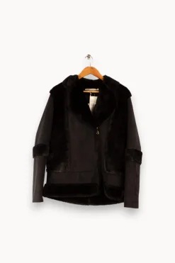 Online La Fée Maraboutée Blouson aviateur effet peau lainée - XS/34 Noir