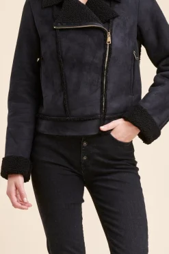 Clearance La Fée Maraboutée Blouson aviateur effet peau lainée - 38 Noir