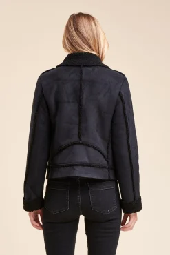 Clearance La Fée Maraboutée Blouson aviateur effet peau lainée - 38 Noir