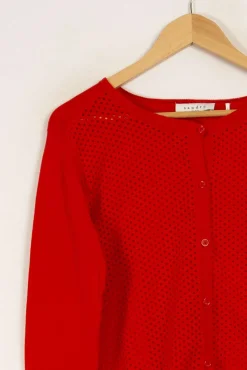 Discount Sandro Cardigan à trous - Taille L/40 Rouge