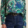 Clearance La Fée Maraboutée Chemise ample en viscose Ecovero à imprimé foulard - S/36 Vert