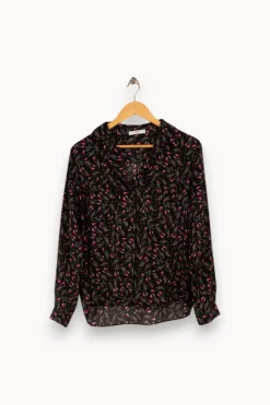 Shop ZAPA Chemise noire à motifs roses - Taille S/36 Multicolore
