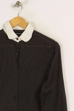 Outlet The Kooples Chemise e à pois blancs avec col - Taille L/40 Noir