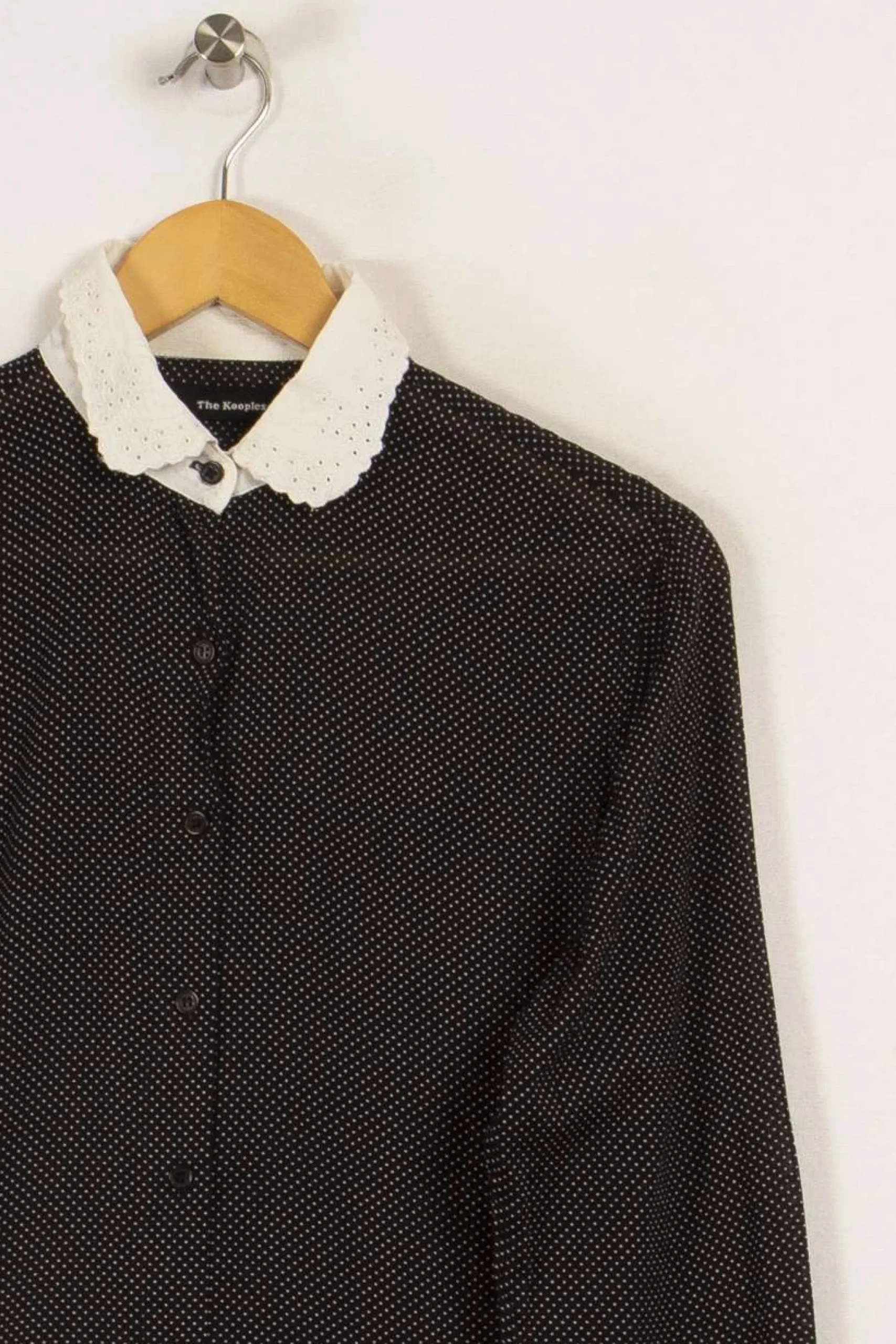 Outlet The Kooples Chemise e à pois blancs avec col - Taille L/40 Noir