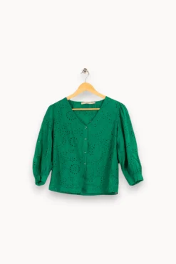 Store La Fée Maraboutée Chemisier en broderie anglaise - S/36 Vert