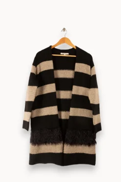 Sale La Fée Maraboutée Gilet long larges rayures - S/36 Noir