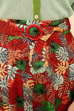 Sale La Fée Maraboutée Jupe à motif tropical - 40 Rouge