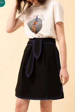 Fashion La Fée Maraboutée Jupe courte ceinturée brodée en coton biologique - L/40 Noir
