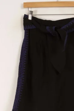 Fashion La Fée Maraboutée Jupe courte ceinturée brodée en coton biologique - L/40 Noir