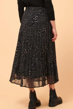 Fashion La Fée Maraboutée Jupe longue plissée imprimée - S/36 Noir