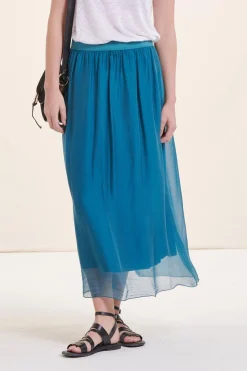 Best Sale La Fée Maraboutée Jupe midi en voile de viscose soie - M/38 Vert