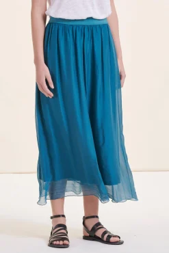 Best Sale La Fée Maraboutée Jupe midi en voile de viscose soie - M/38 Vert