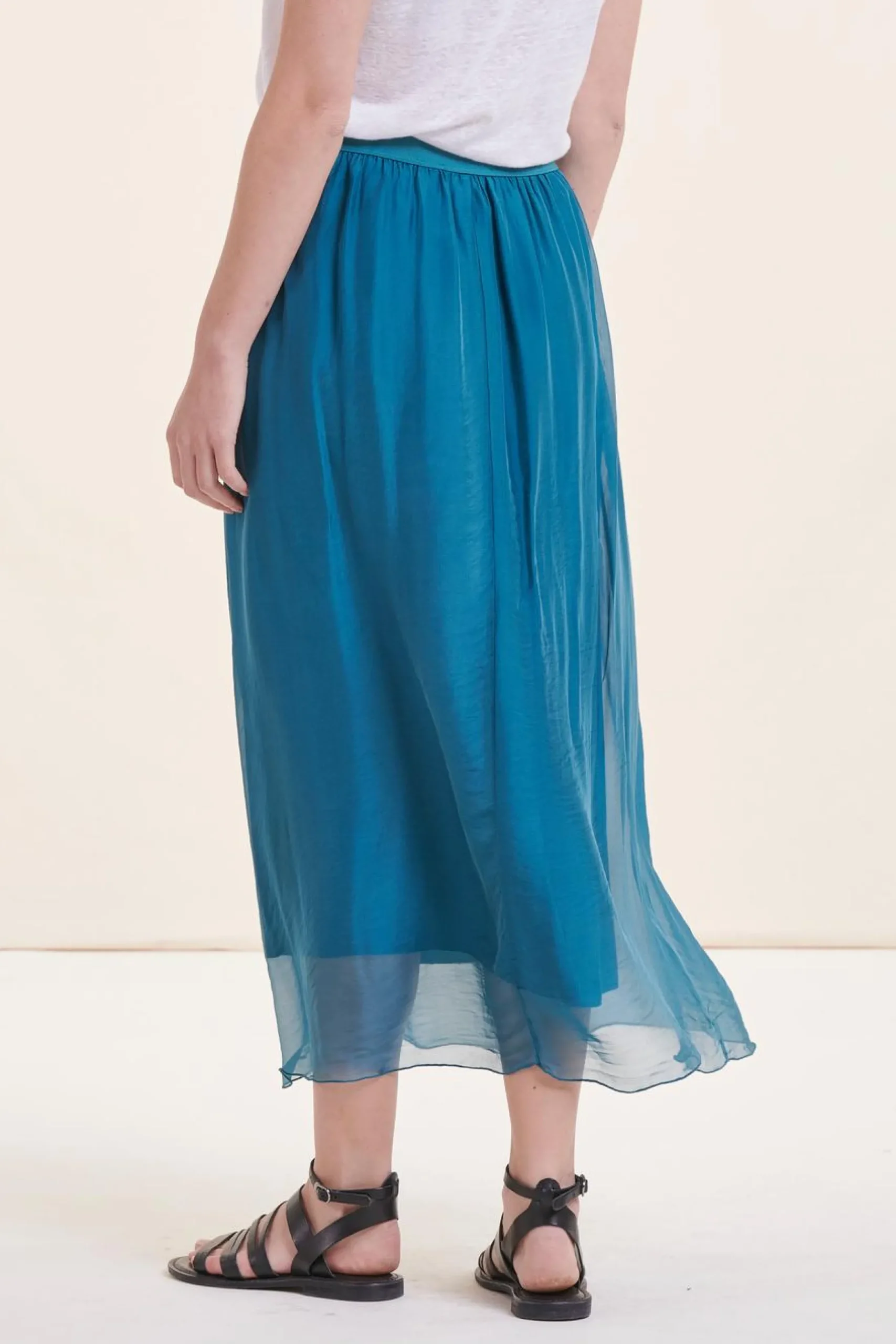 Best Sale La Fée Maraboutée Jupe midi en voile de viscose soie - M/38 Vert