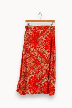 Cheap La Fée Maraboutée Jupe midi fendue imprimé bandana en viscose Ecovero™ - M/38 Rouge