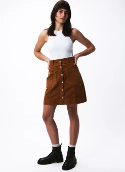 Shop Côtelé Paris Jupe trapeze camel - XXS/32 Marron