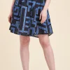 Cheap La Fée Maraboutée Jupe évasée en lin imprimé - M/38 Bleu