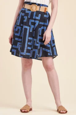 Cheap La Fée Maraboutée Jupe évasée en lin imprimé - M/38 Bleu