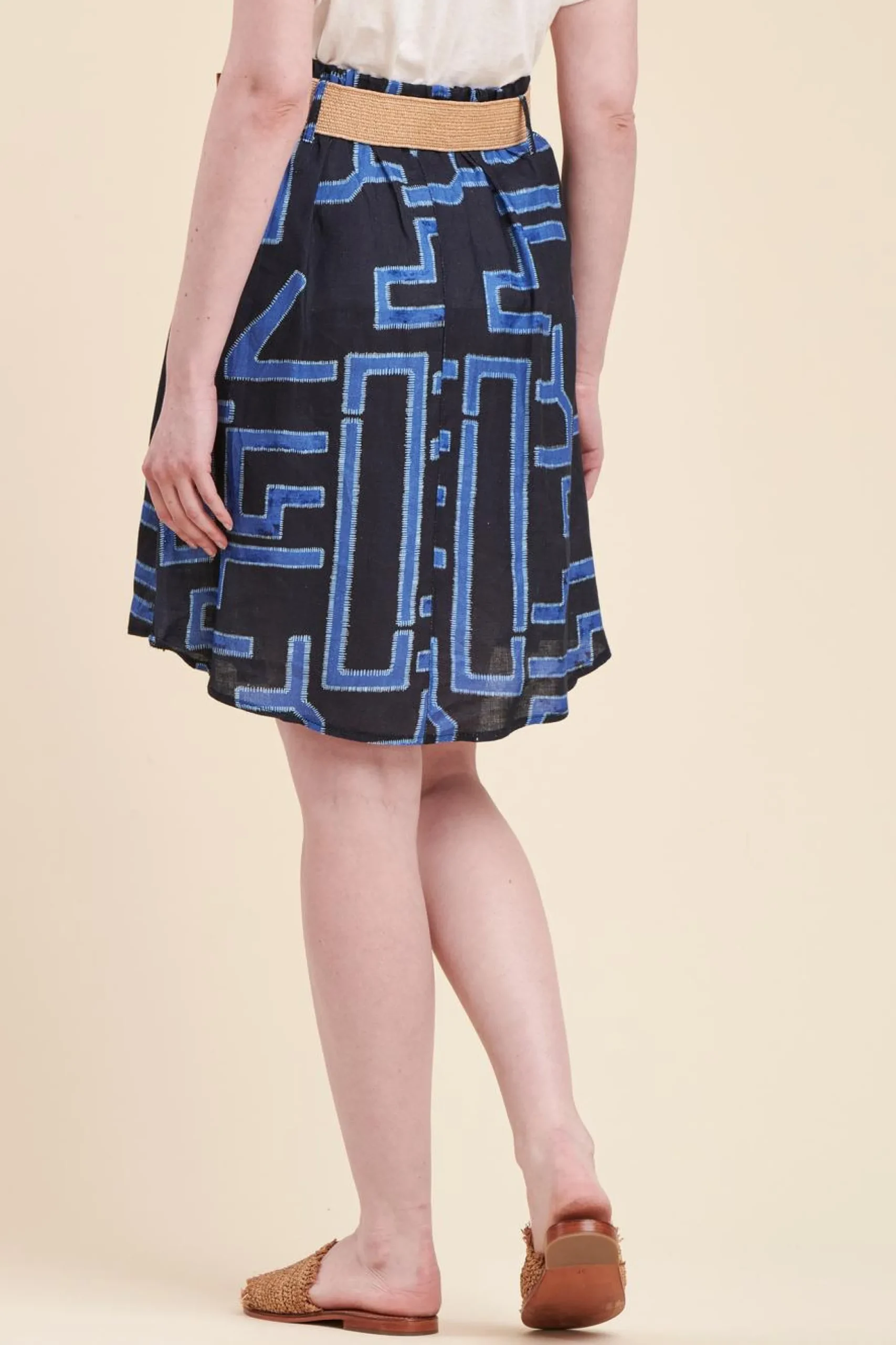 Cheap La Fée Maraboutée Jupe évasée en lin imprimé - M/38 Bleu