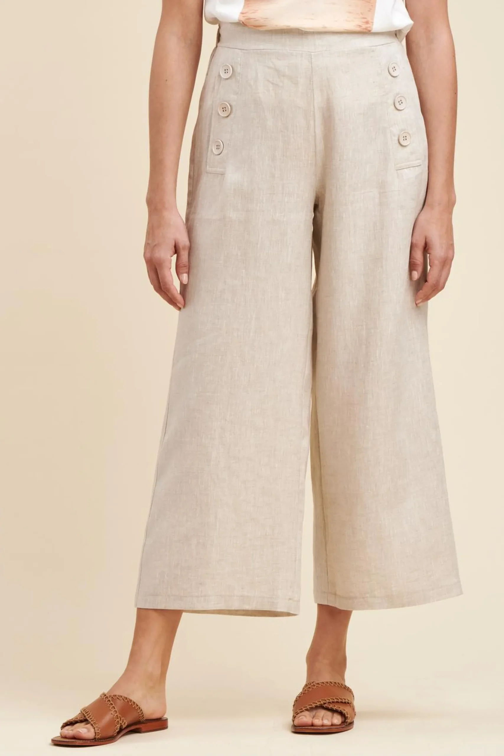 Clearance La Fée Maraboutée Pantalon à ponts en lin - XL/42 Beige