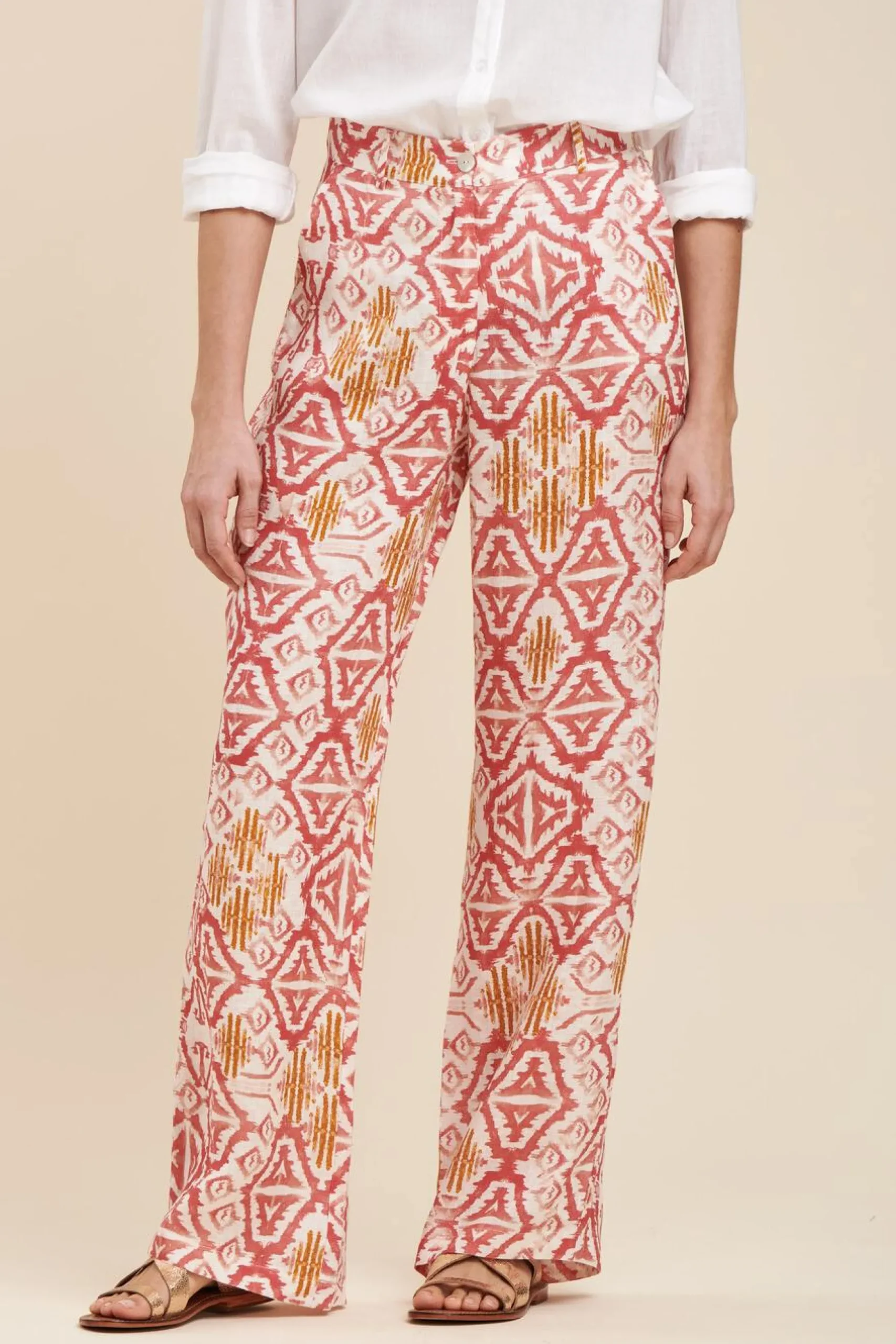 Cheap La Fée Maraboutée Pantalon ample en lin imprimé - S/36 Bleu