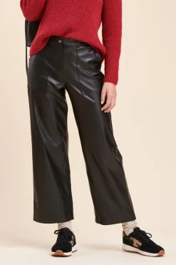 Shop La Fée Maraboutée Pantalon droit effet cuir - 36 Noir
