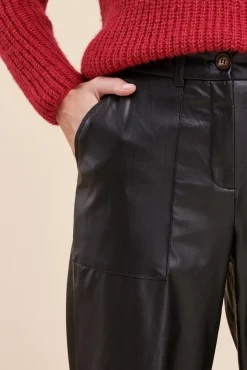 Shop La Fée Maraboutée Pantalon droit effet cuir - 36 Noir