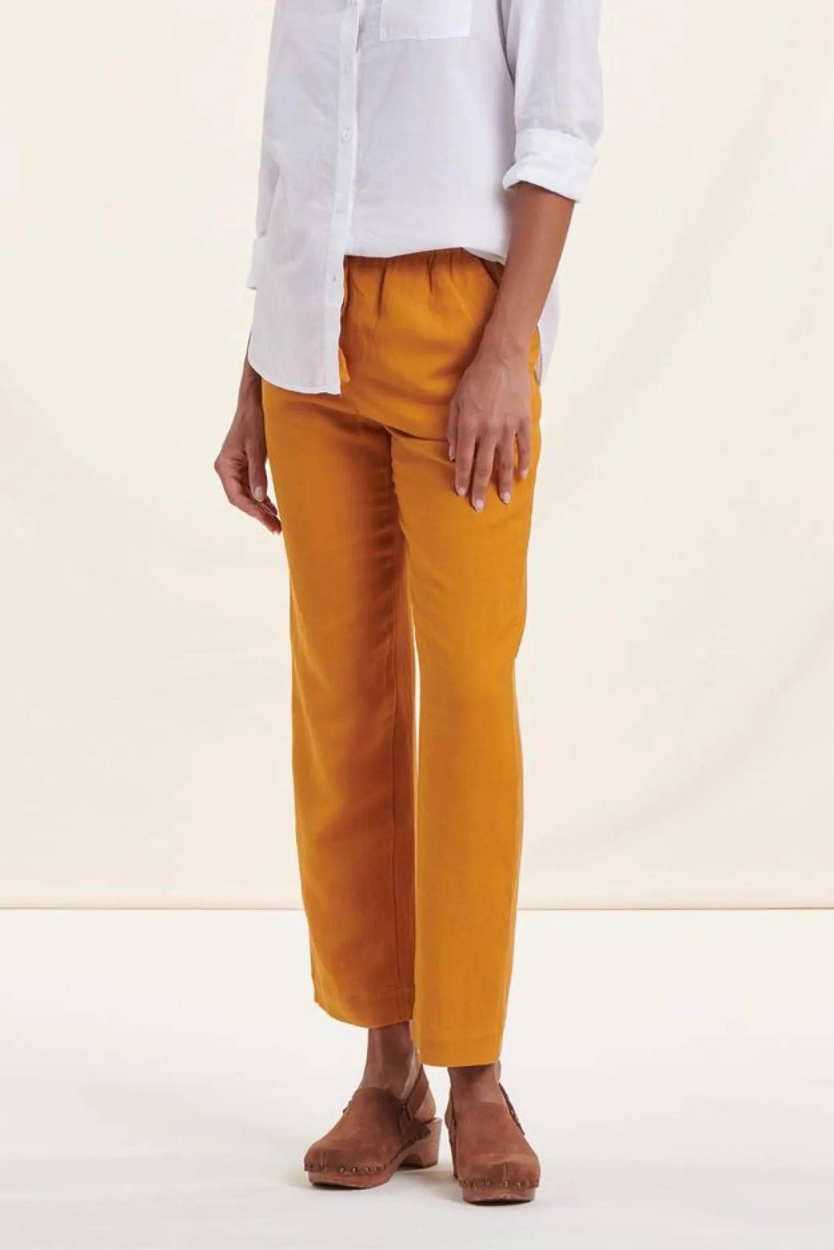 Best Sale La Fée Maraboutée Pantalon droit moutarde avec taille élastique - S/36 Orange