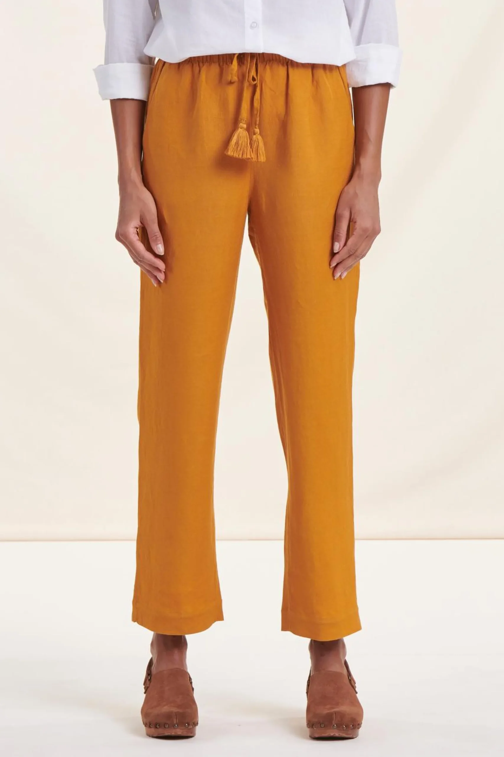 Best Sale La Fée Maraboutée Pantalon droit moutarde avec taille élastique - S/36 Orange
