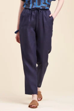 Cheap La Fée Maraboutée Pantalon en lin coupe droite - S/36 Bleu
