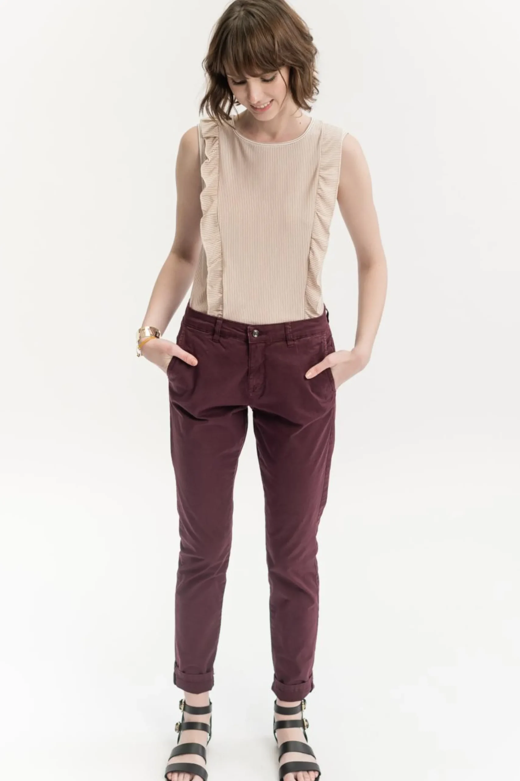 Fashion La Fée Maraboutée Pantalon en toile de coton - S/36 Bordeaux