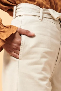 Best La Fée Maraboutée Pantalon en toile large 7/8ème ceinturé - 42 Beige