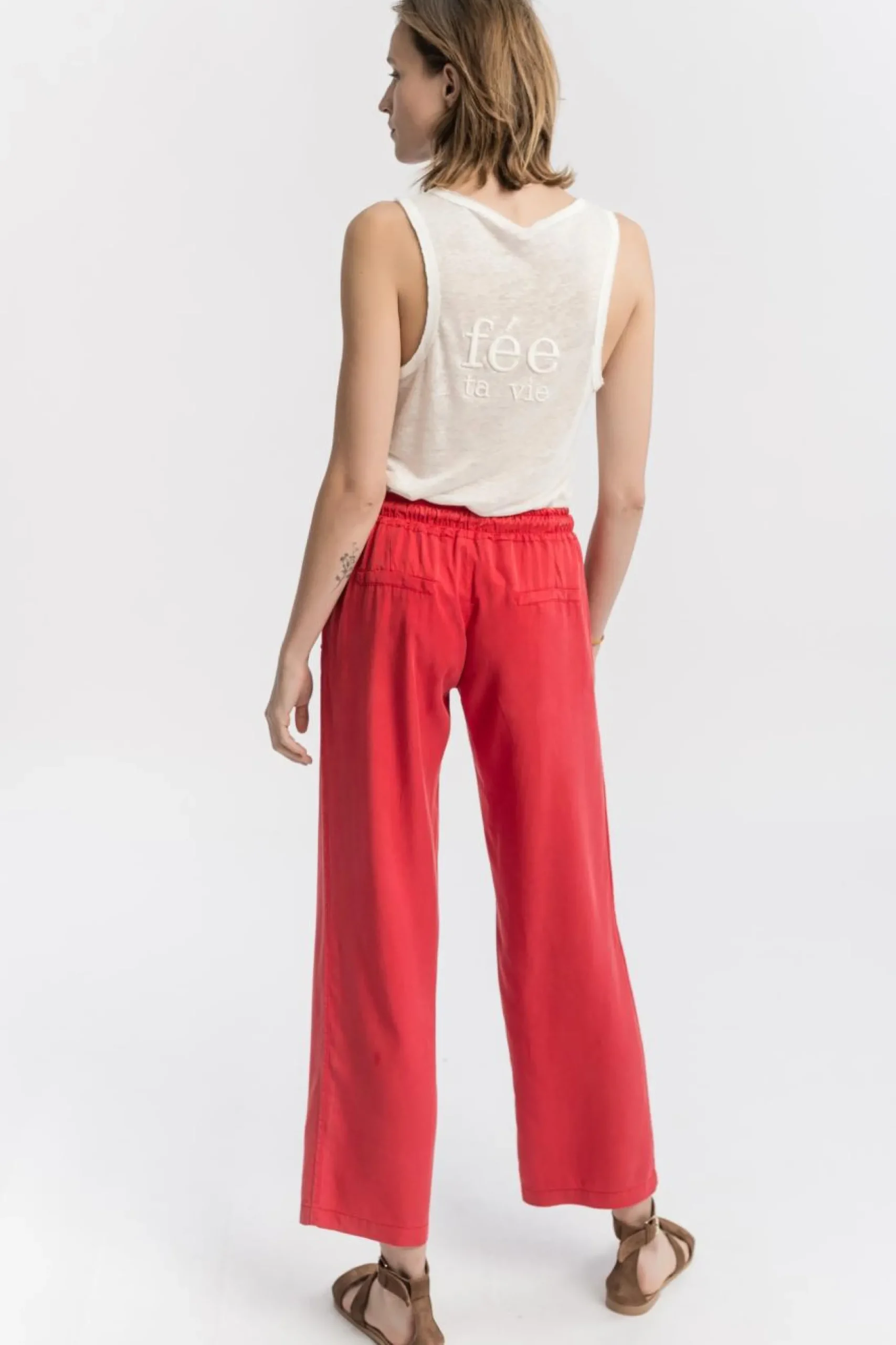Shop La Fée Maraboutée Pantalon fluide coquelicot - S/36 Rouge