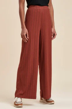 New La Fée Maraboutée Pantalon jersey rayé - S/36 Marron