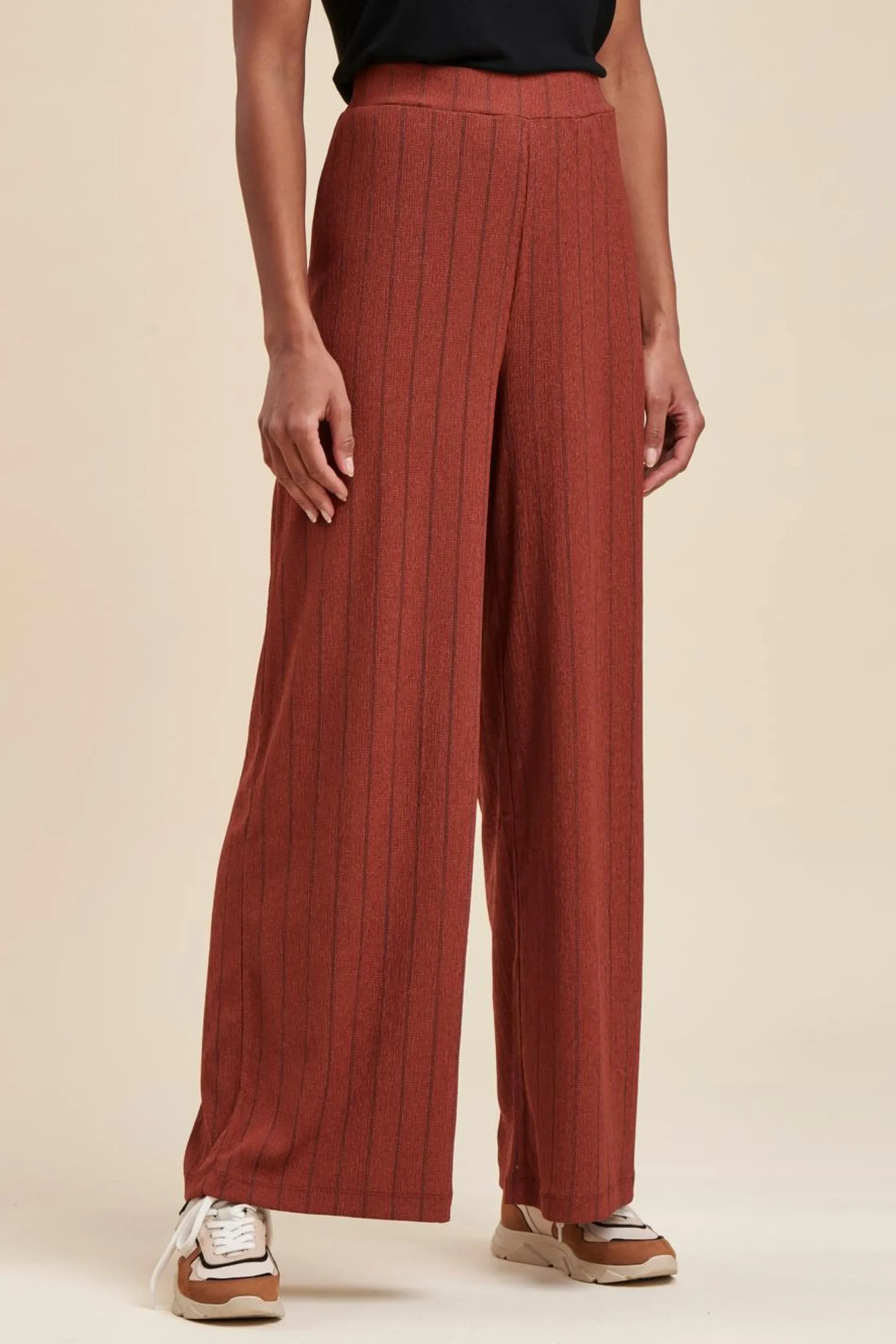 New La Fée Maraboutée Pantalon jersey rayé - S/36 Marron