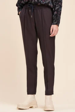 Clearance La Fée Maraboutée Pantalon pied de puce taille élastiquée - 42 Marron