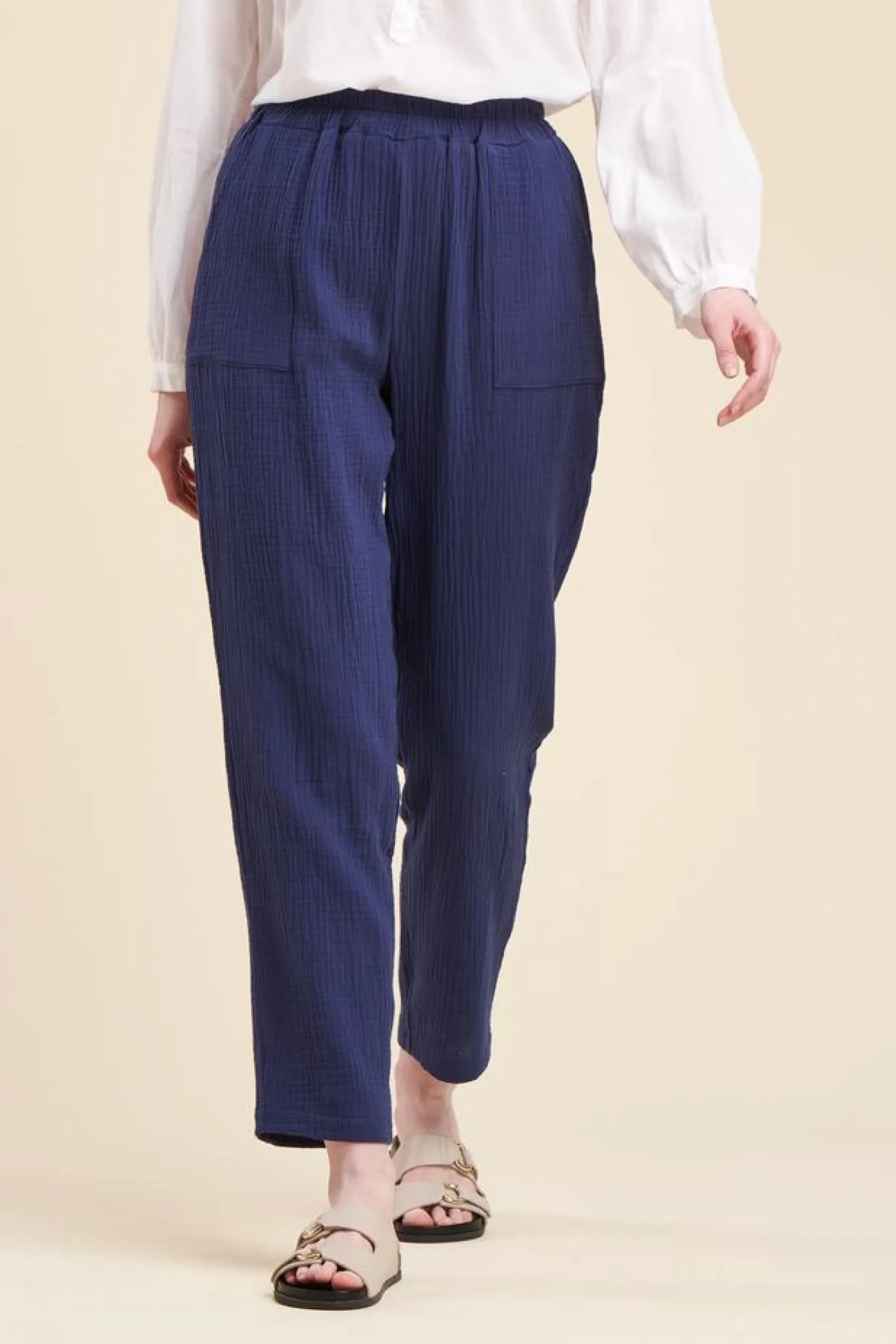 New La Fée Maraboutée Pantalon taille élastiquée en gaze de coton - S/36 Blanc