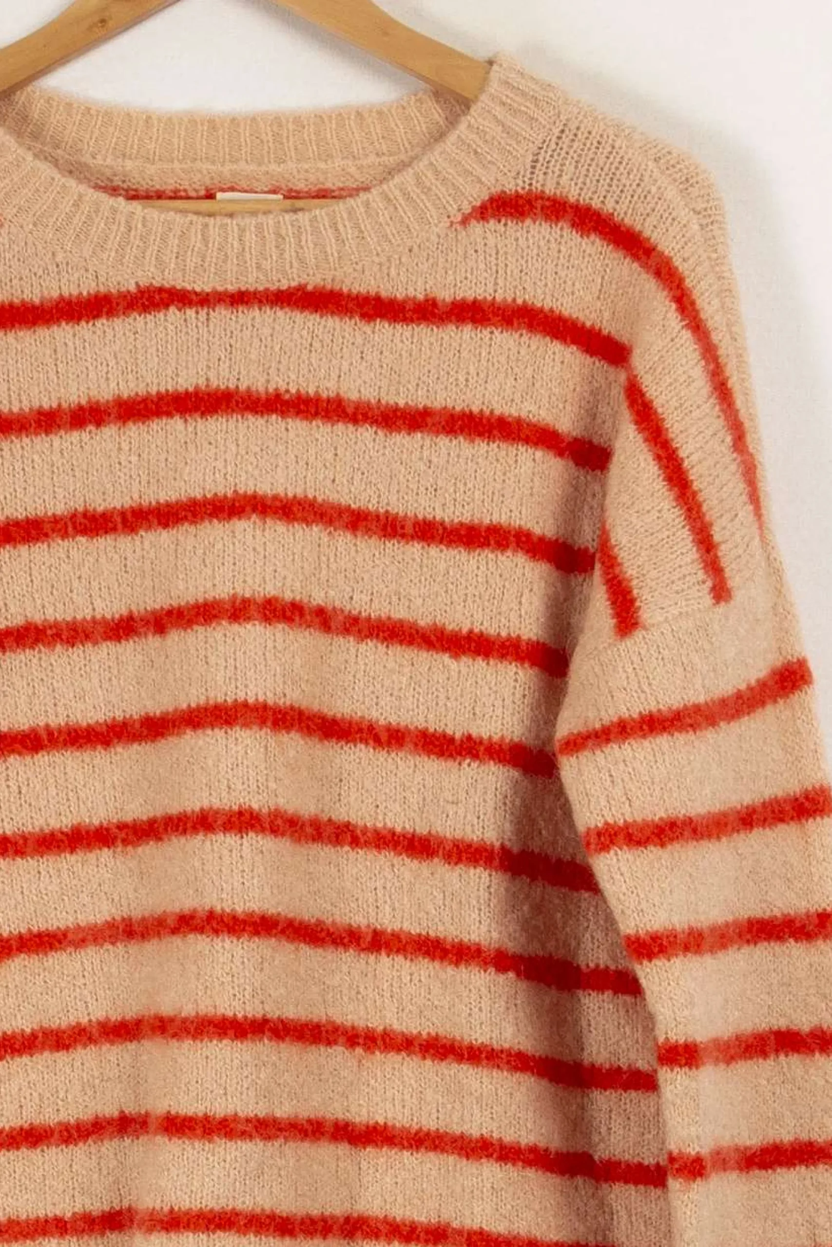 Best Des petits hauts Pull en maille rayé et orange - Taille S/36 Rose