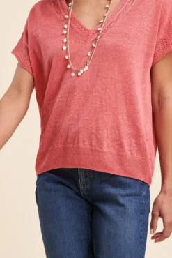 Cheap La Fée Maraboutée Pull fluide en lin à manches longues - XS Rouge