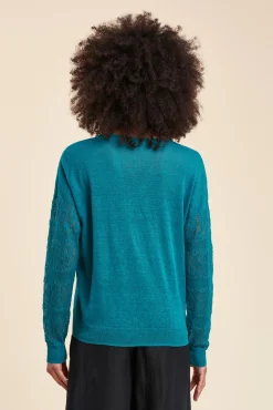 Outlet La Fée Maraboutée Pull fluide en lin à manches longues - XS Bleu