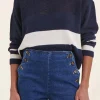 Online La Fée Maraboutée Pull marinière bleu marine manches longues encolure ronde - S/36 Multicolore