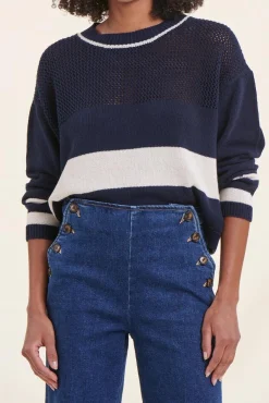 Online La Fée Maraboutée Pull marinière bleu marine manches longues encolure ronde - S/36 Multicolore