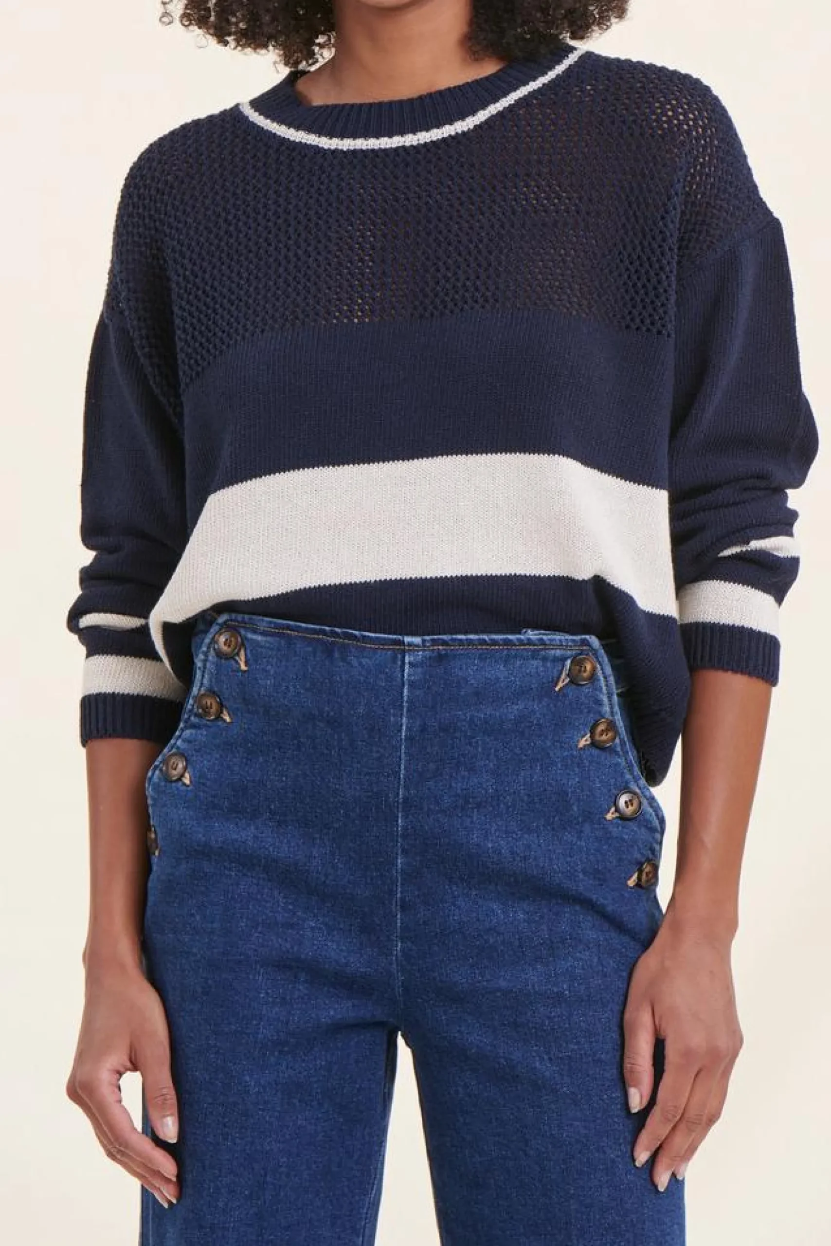 Online La Fée Maraboutée Pull marinière bleu marine manches longues encolure ronde - S/36 Multicolore