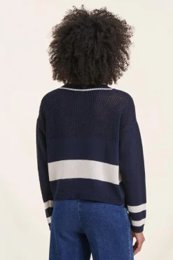 Online La Fée Maraboutée Pull marinière bleu marine manches longues encolure ronde - S/36 Multicolore