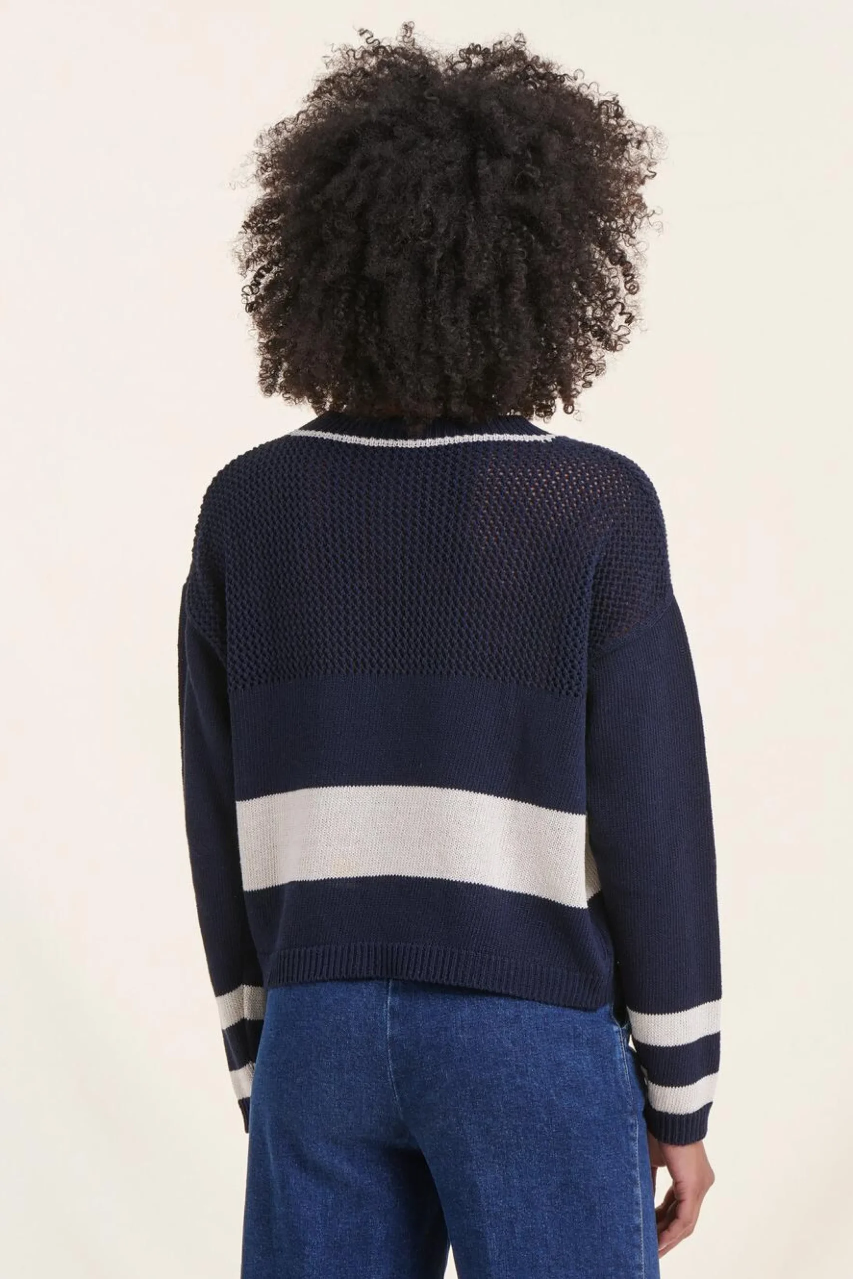 Online La Fée Maraboutée Pull marinière bleu marine manches longues encolure ronde - S/36 Multicolore