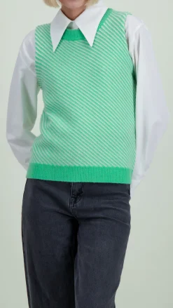 Store Absolut Cashmere Pull sans manches à rayures - Taille 36 Vert