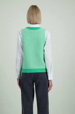 Store Absolut Cashmere Pull sans manches à rayures - Taille 36 Vert
