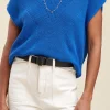 Store La Fée Maraboutée Pull sans manches côtes perlées - L/40 Bleu