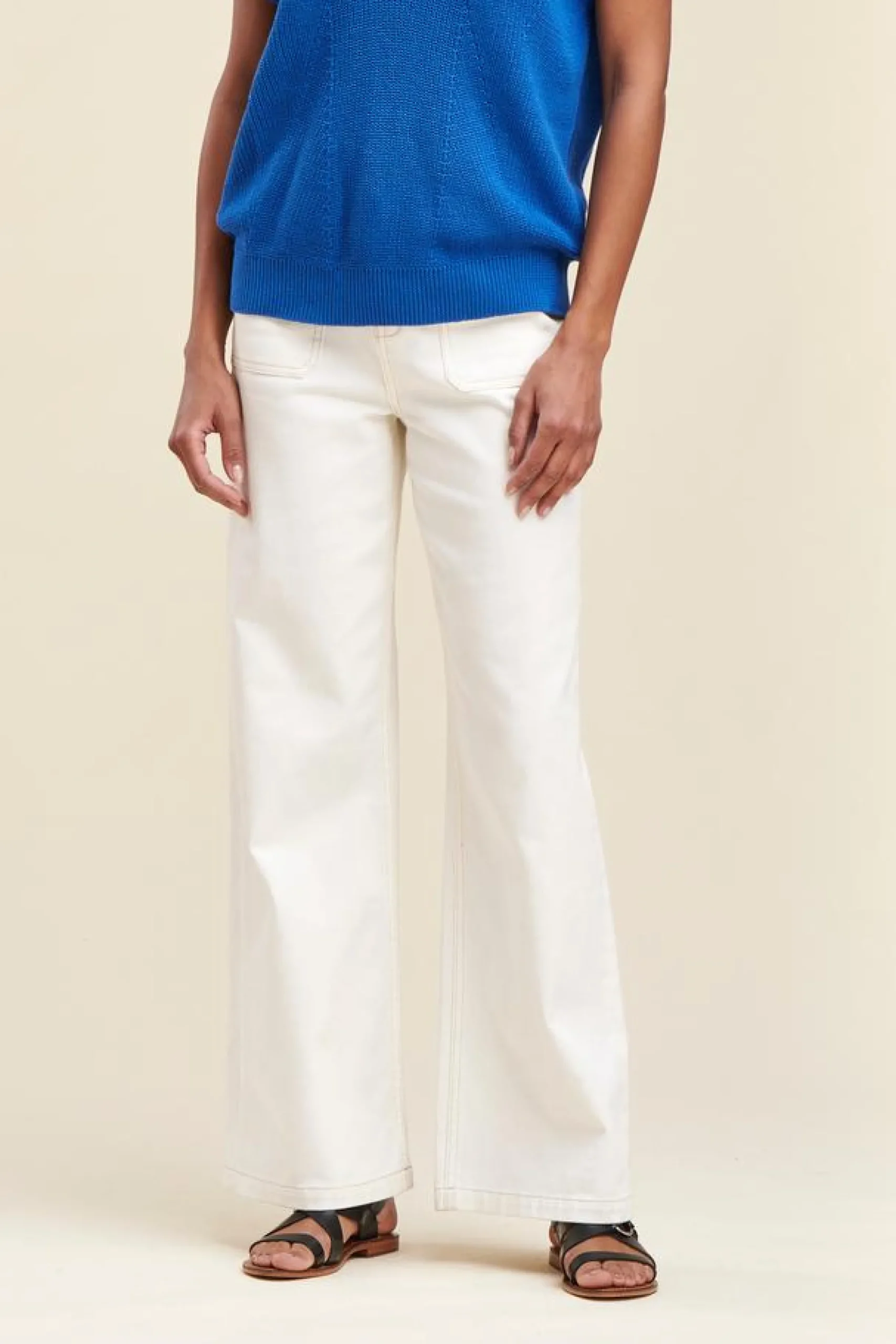 Store La Fée Maraboutée Pull sans manches côtes perlées - L/40 Bleu