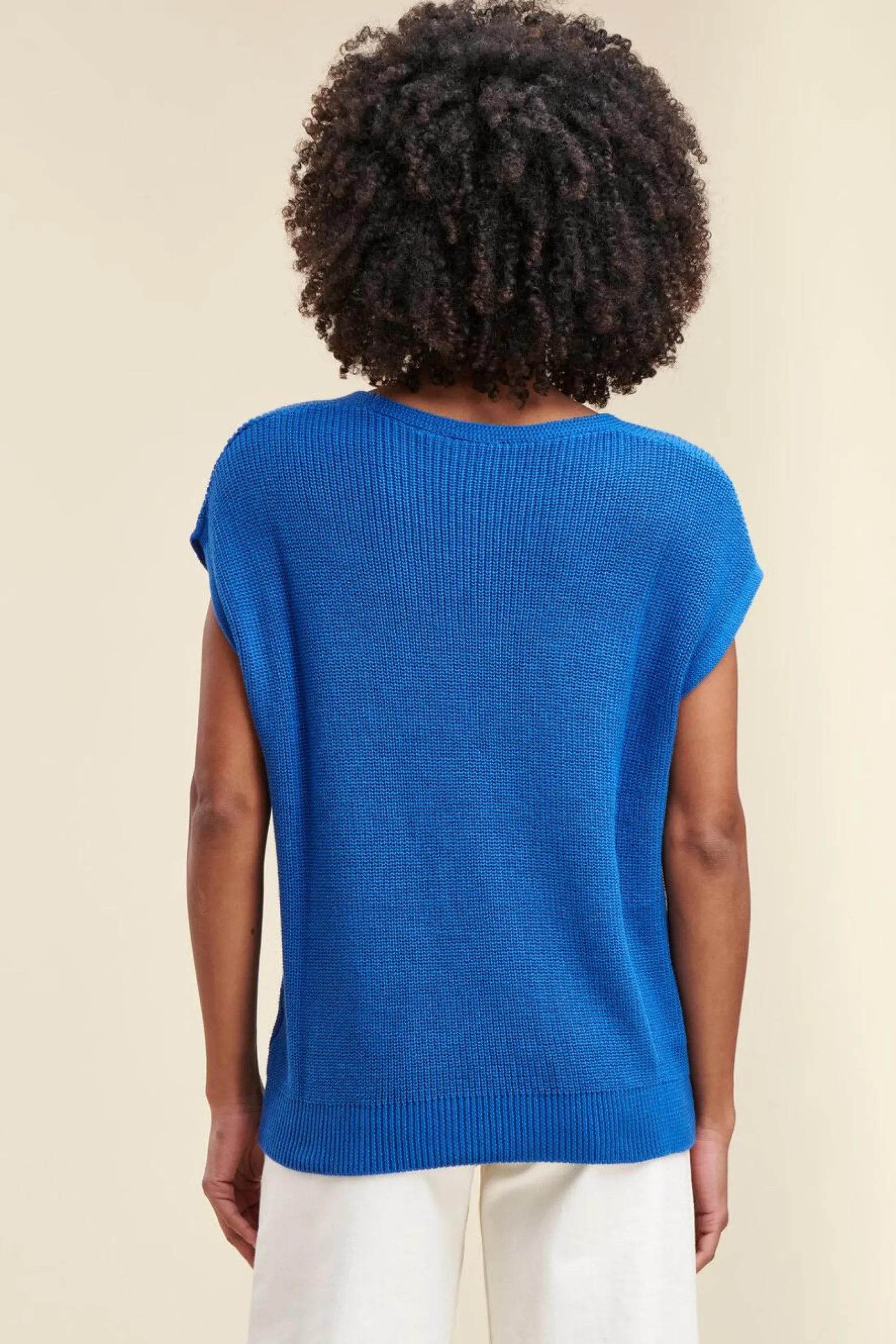 Store La Fée Maraboutée Pull sans manches côtes perlées - L/40 Bleu